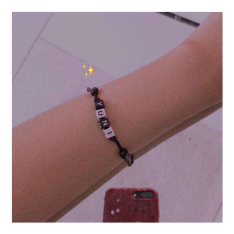 Gelang nama black and white monochrome tali anti air / gelang nama custom / gelang request tali kulit