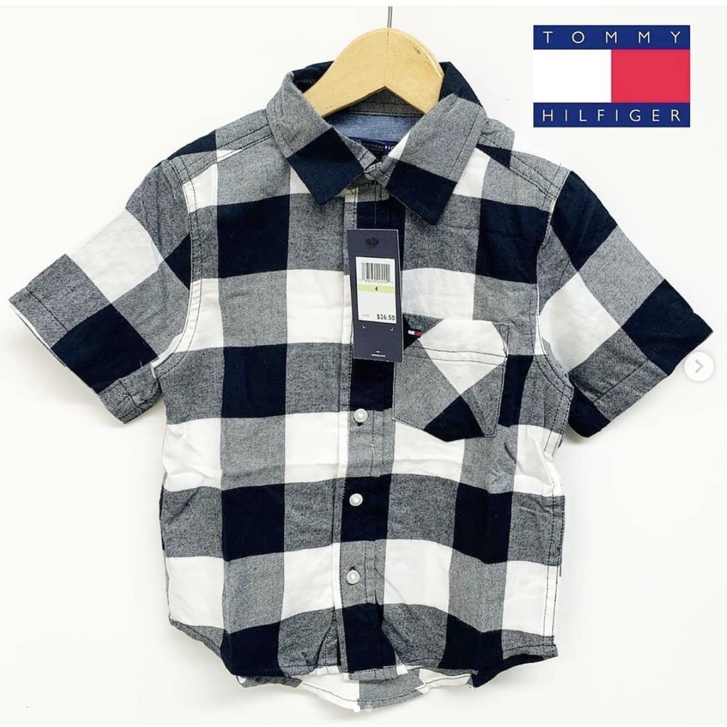 Tommy hilfiger boys shirt. Kemeja anak kotak putih hitam Tommy hilfiger. size 4y hingga 18y