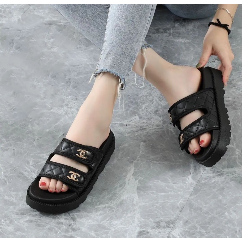 Sandal wedges wanita selop fashion import