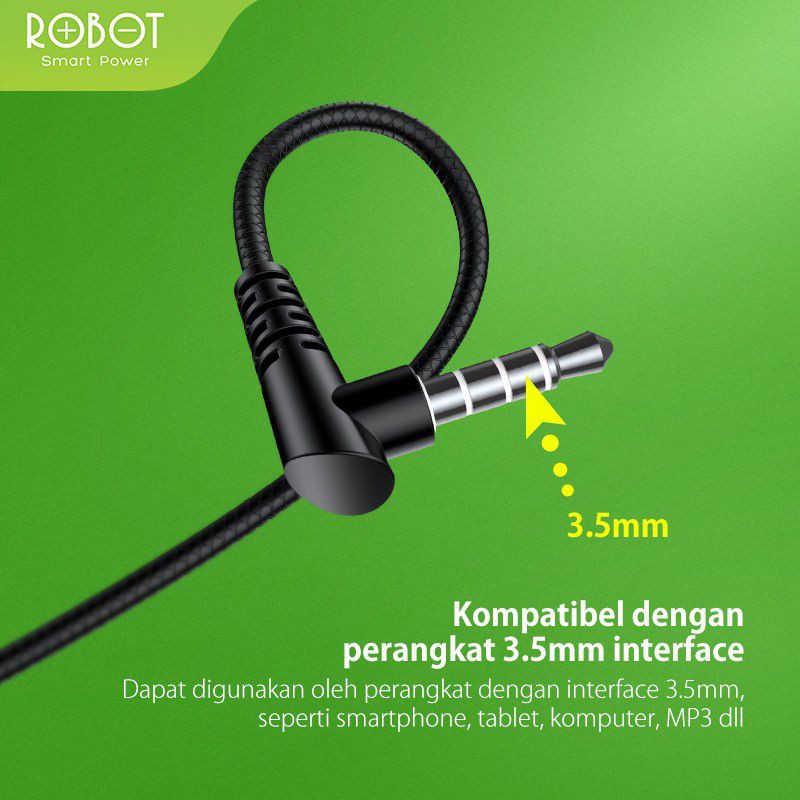 Headset Robot RE101S Wired Headset Wired Earphone Bass Android iPhone Original - Garansi 1 Tahun