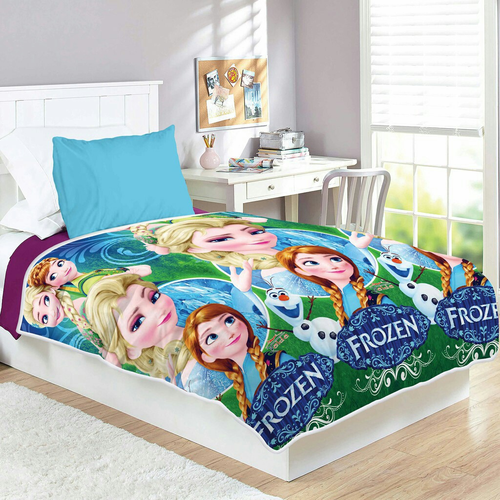 Selimut Valda Sutra Rotary 150x200 Doraemon Hello Kitty Frozen Keroppi LOL Mickey Tsum Unicorn Pony-Green Frozen