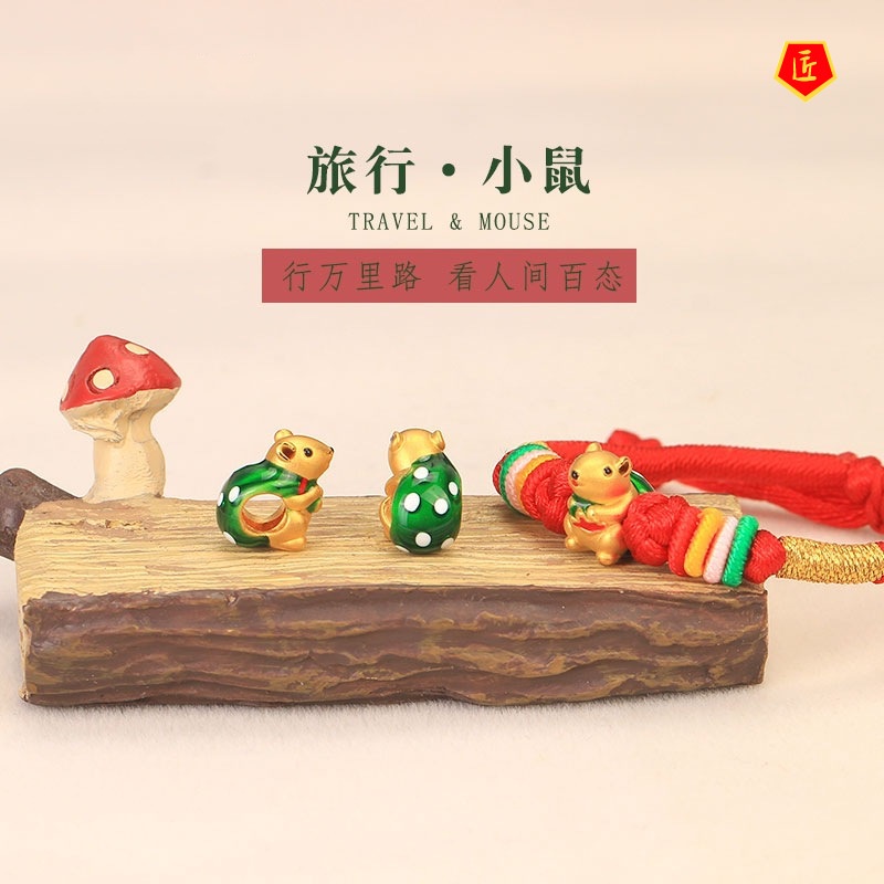 [Ready Stock]3D Golden Travel Mouse Lucky Beads Red Rope Bracelet