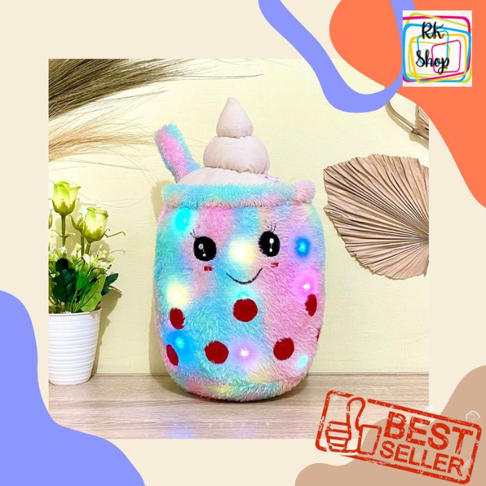 Boneka Boba Ice Cream LED Bahan Bulu Rasfur Motif Boba Es Krim LED