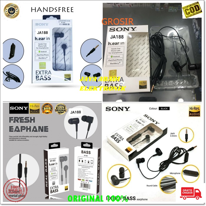 J188 ORIGINAL SONY HEADSET HP JACK 3.5MM IN EAR HANDSFREE STEREO DOBEL BASS EARPOD HEADSET HANDSFREE HEADPHONE EARPHONE MUSIC VOKAL AUDIO SOUND EARPOD MEGA BAS AUDIO SUARA JERNIH DAN NGEBASS BISA UNTUK TELPON DAN MUSIK BISA KE JENIS SEGALA HP TAB PC LAPTO
