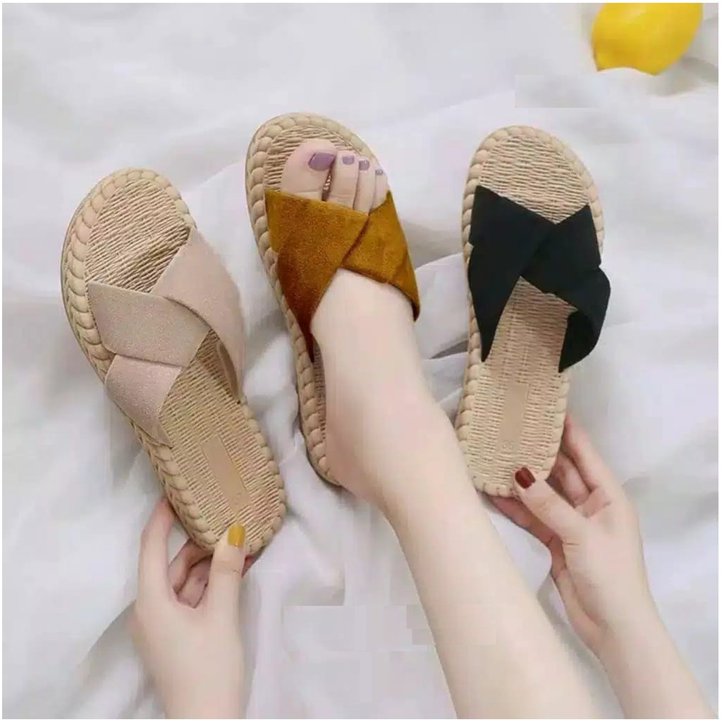 Sandal Wanita Suede Matress New Sendal Etnik FLip FLop Cewek Anyam Press-3