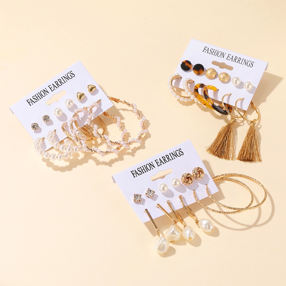 Set Anting Tusuk Bentuk Lingkaran Aksen Mutiara + Rumbai Gaya Bohemian Untuk Wanita