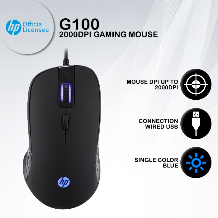 Mouse Gaming HP G100 - 2000DPI Blue LED USB Wired | Shopee Indonesia