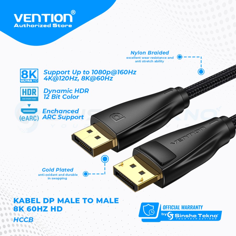 Vention Kabel Display Port 1.4 Braided - Male To Male 8K HDR DP HCC HCCBG