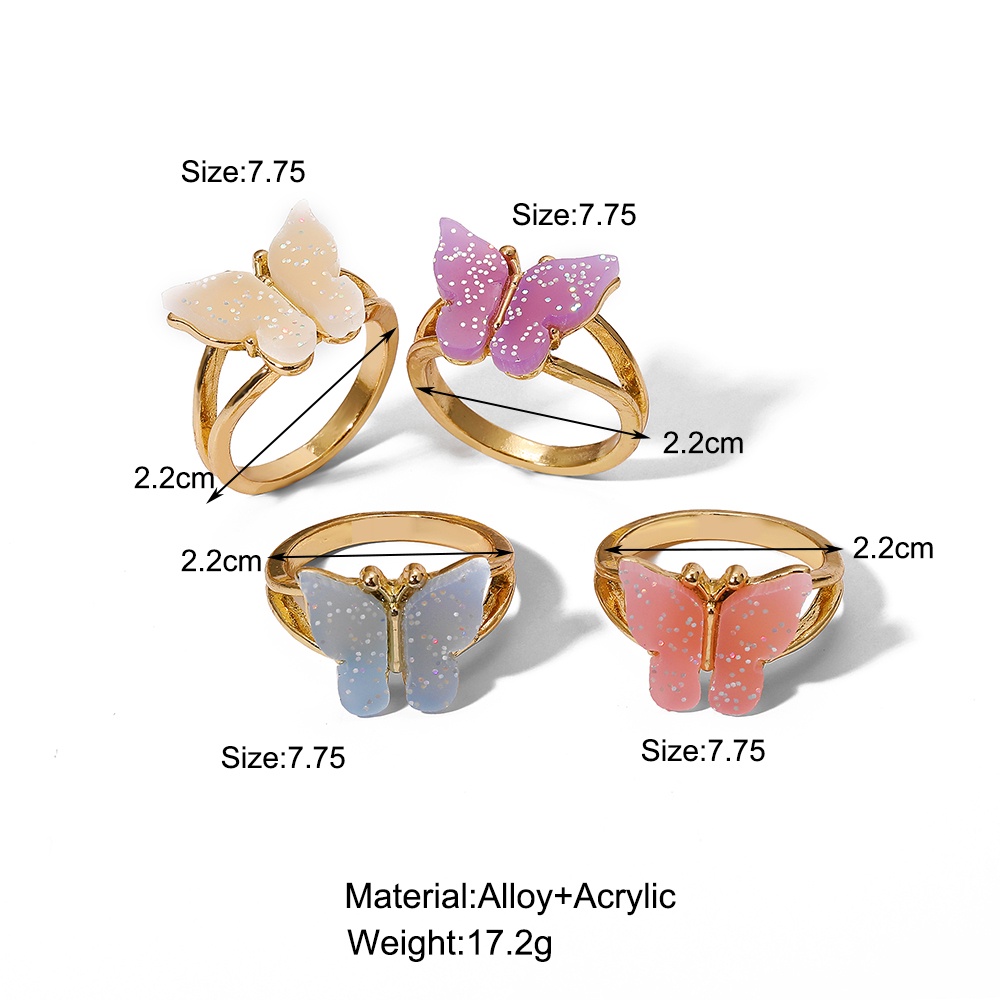 4 Pcs/set Shining Butterfly Rings Set Simple Design Gold Ring for Women Jewelry Accessories