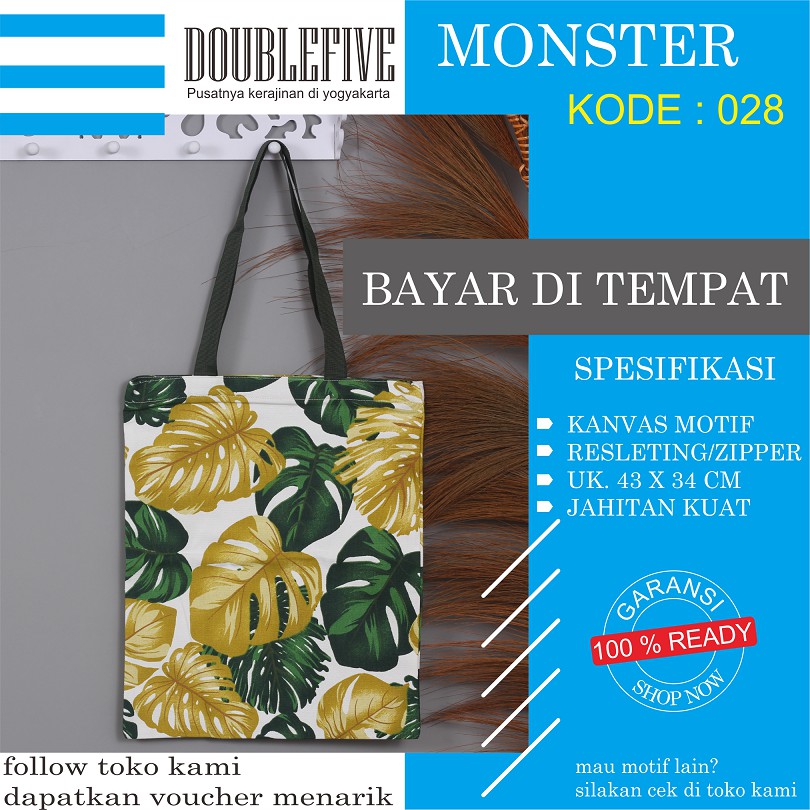 TOTE BAG WANITA TOTEBAG PRIA CANVAS MOTIF GOOD QUALITY WITH RESLETING KODE - 028