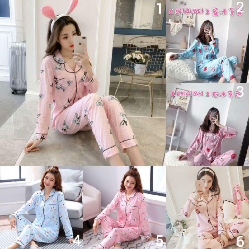 baju tidur PP wanita bahan spandex import stoberi