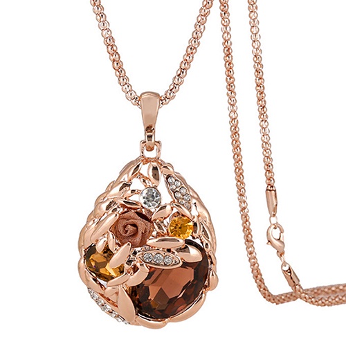 Hu Hu Hu Hu Hu Alat Bantu Pasang Kacamata♡ Kalung Rantai Panjang Dengan Liontin Bunga Mawar Aksen Berlian Imitasi Untuk Wanita