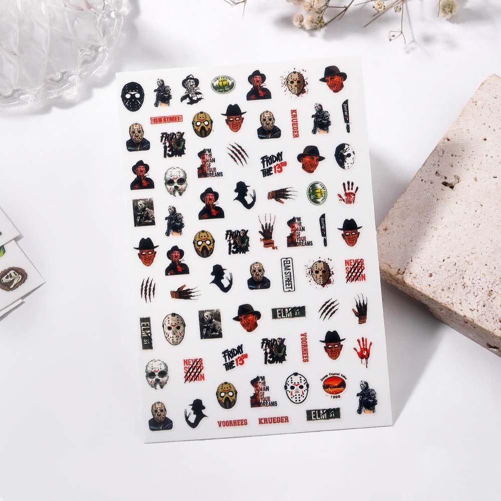 [Elegan] Halloween Stiker Kuku Wanita Perekat Diri Spider Skeleton Bears Nail Art Dekorasi