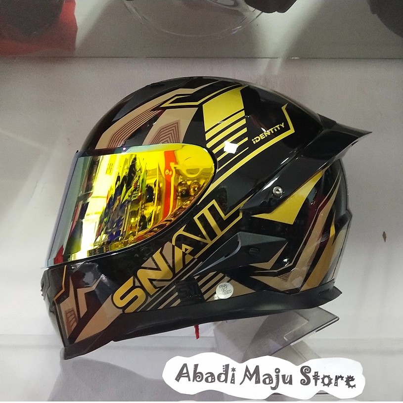 Helm Snail FFS1 Motif Baru Identity Gold Glossy Spoiler 3D Original