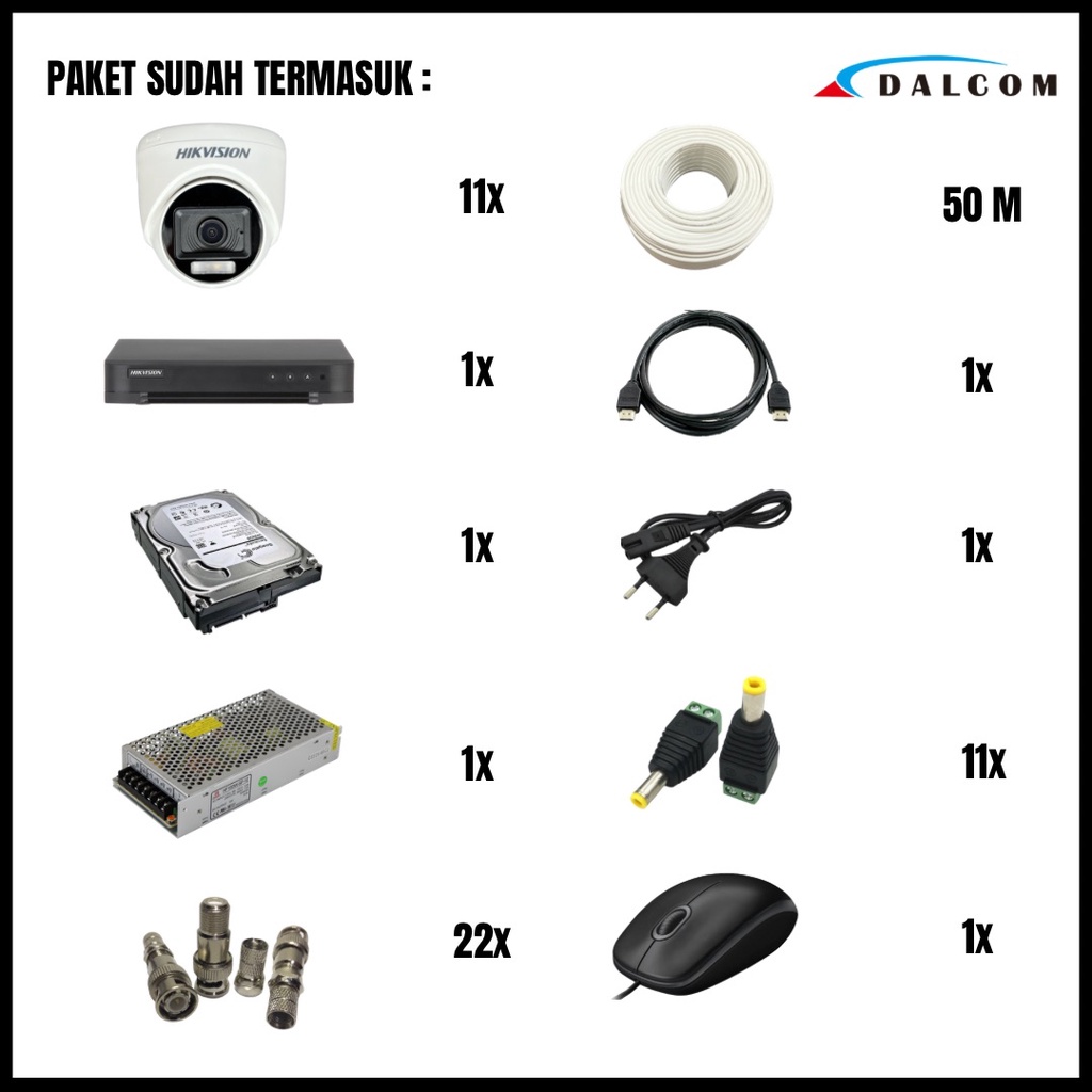 PAKET CCTV HIKVISION COLORVU 3K 5MP 16 CHANNEL 11 CAMERA KAMERA CCTV COLORFUL