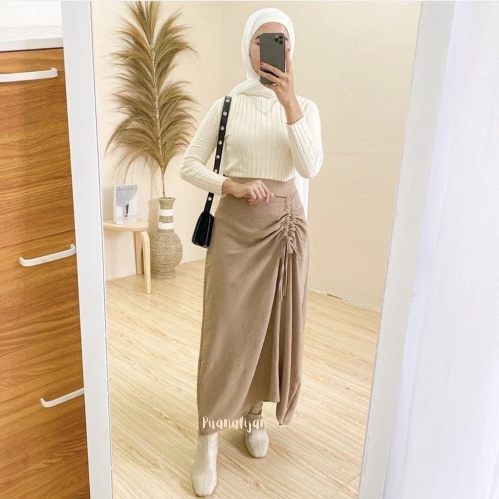Josep Skirt Rok Panjang Wanita Kekinian Jumbo Josep Serut Rok Crincle Wanita Rok Serut Samping Satin