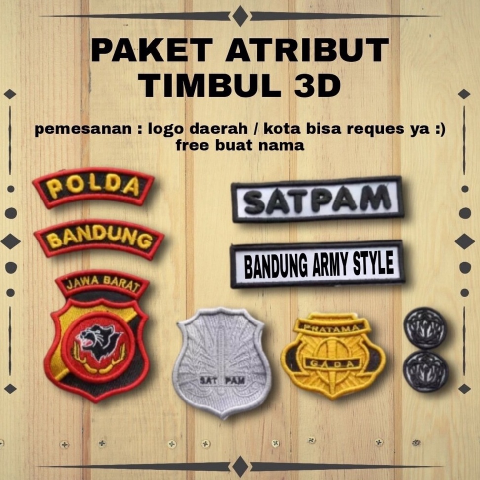 PAKET BORDIR ATRIBUT SATPAM SECURITY POLDA DAERAH TIMBUL 3D BORDIR ATRIBUT SECURITY TIMBUL 3D ATRIBUT SATPAM TIMBUL 3D