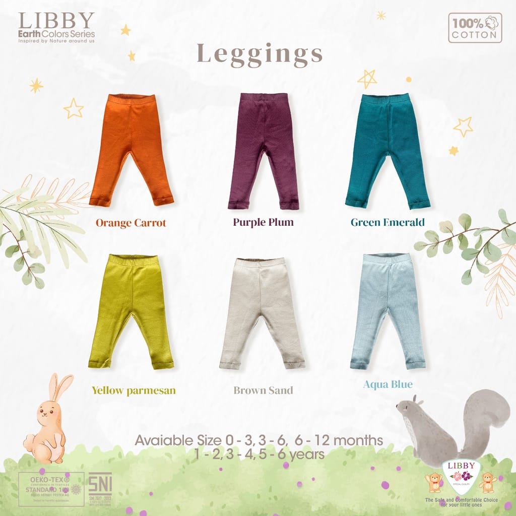 Legging Libby Earth Color Series 0-6 Tahun 100% Cotton Premium Arevyonlineshop Baju Bayi Celana Bayi