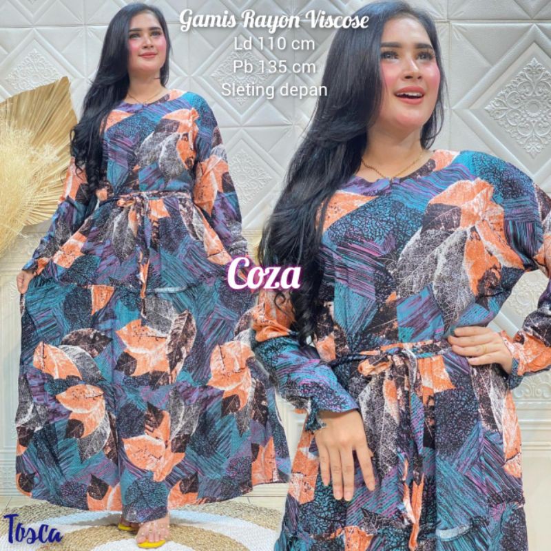 Gamis Rayon Viscose Motif Daun / Coza Batik