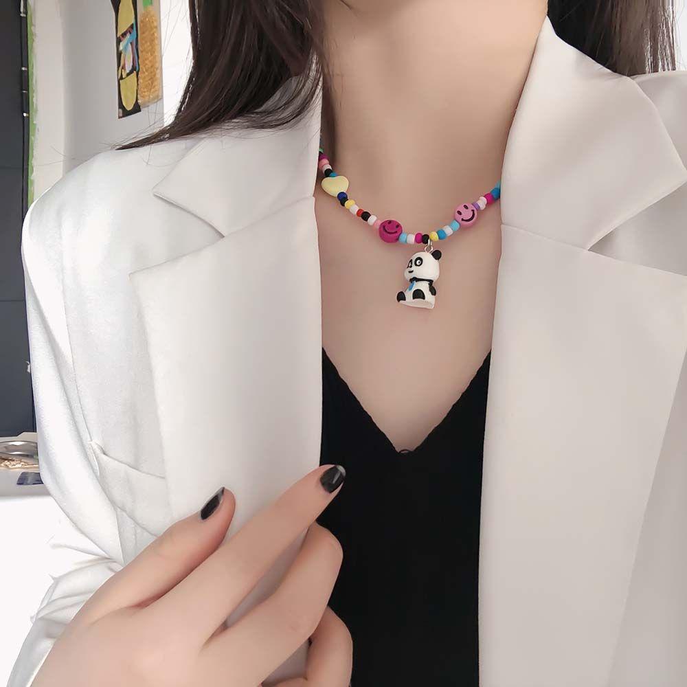Mxbeauty Korea Liontin Kalung Elegan Kartun Mikey Mouse Permen Warna Temperamen Panda Smile Face Necklace