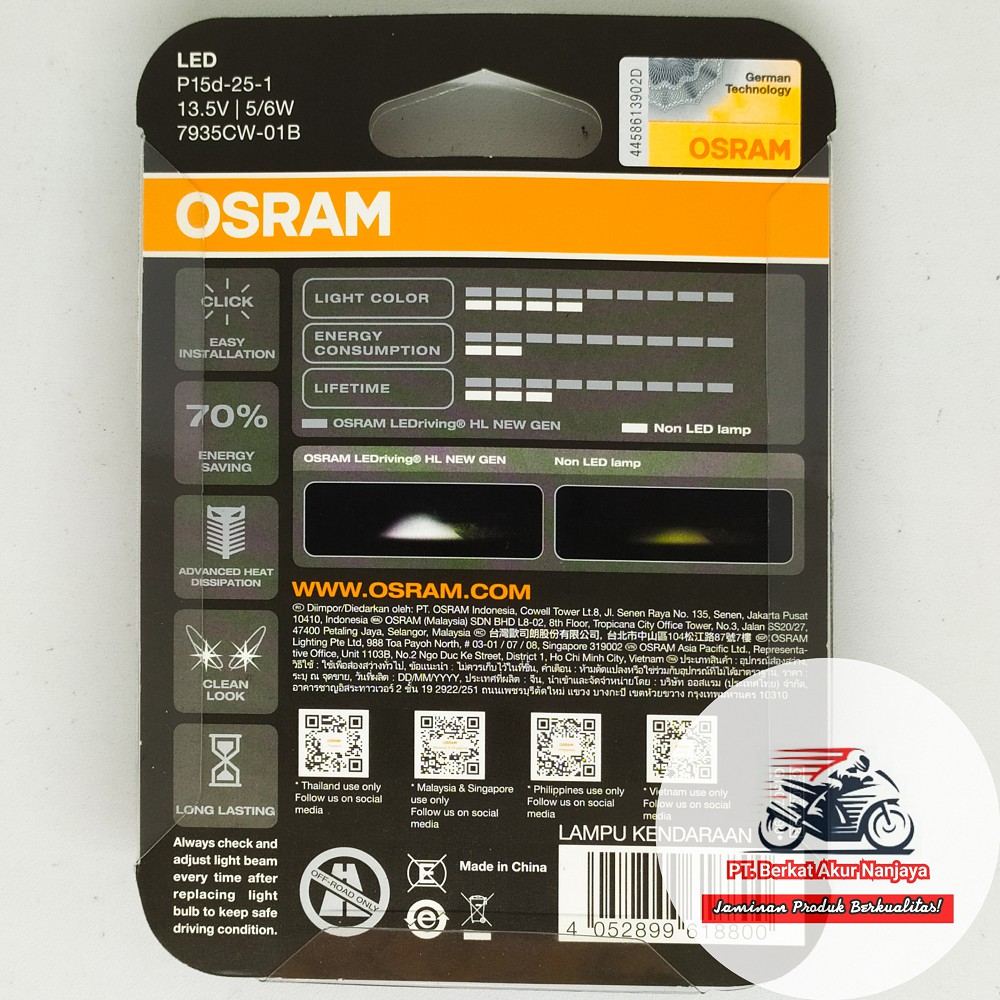 Lampu Motor Osram LED T19 H6 M5 K1 Putih AC DC - 7935CW - Cocok untuk Motor Grand Legenda Vario non LED-1
