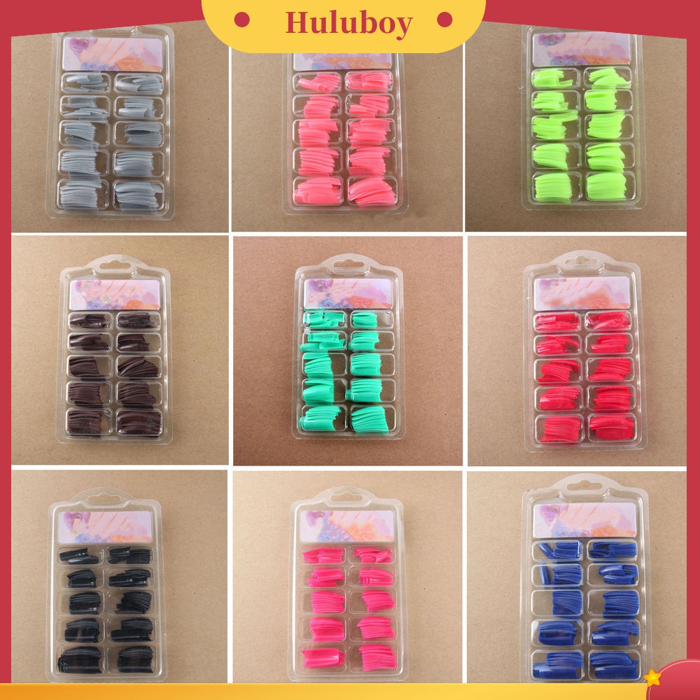 Huluboy Huluboy♡ 100pcs / Kotak Kuku Palsu Panjang Kepala Datar Seamless Ultra Tipis Untuk Dewasa