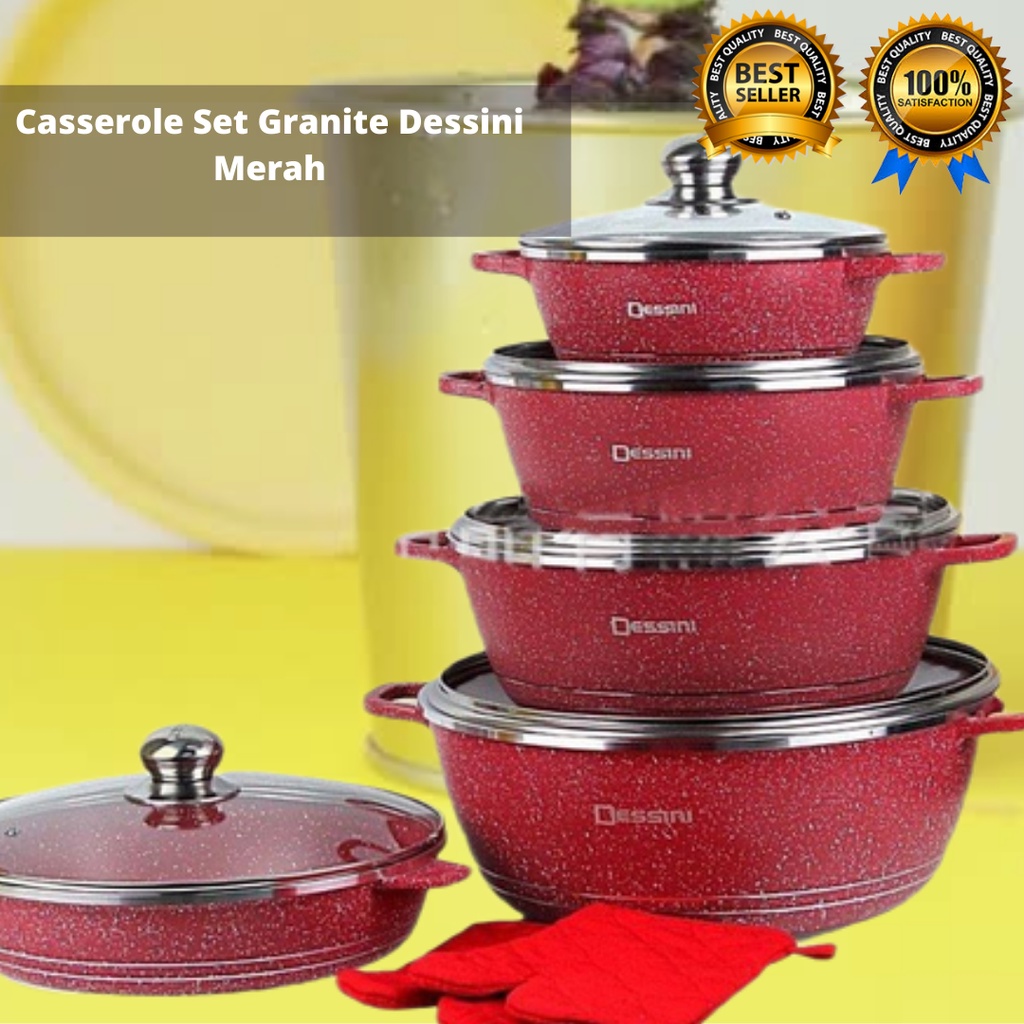 Panci Penggorengan Casserole Set Granite Dessini merah Pan granit original lengkap murah deep frypan