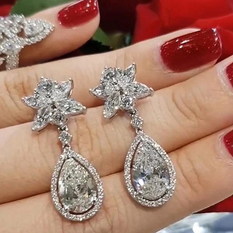 Anting Tusuk Gantung Wanita Hias Cubic Zirconia Gaya Mewahromantis Untuk Pestapernikahan