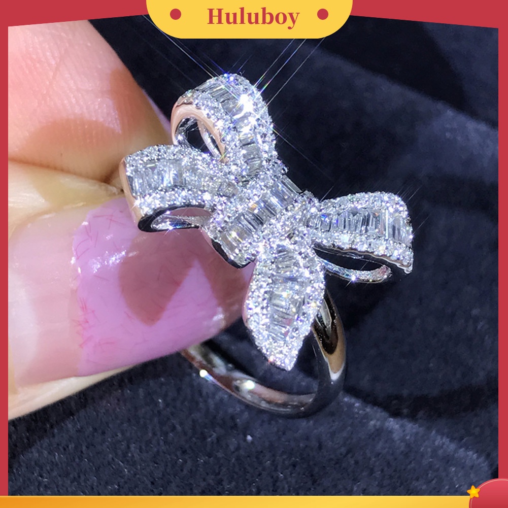 Hu Hu Hu Hu Hu Alat Bantu Pasang Kacamata♡ Cincin Wanita Desain Pita Hias Berlian Imitasi Gaya Mewah Untuk Pestapernikahanpengantinhadiah