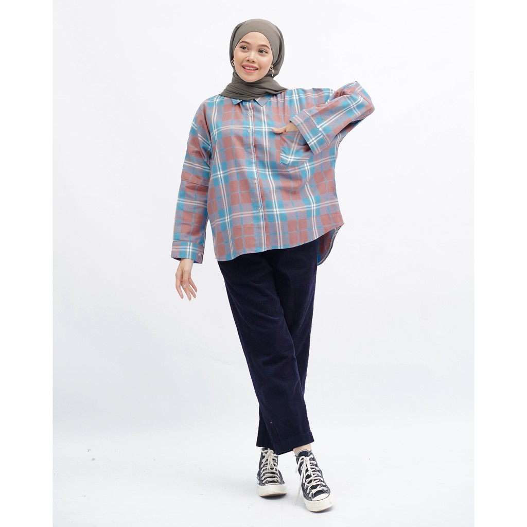 KEMEJA FLANEL BOYFRIEND KOREA OVERSIZE OMBRE PREMIUM SHIRT B341