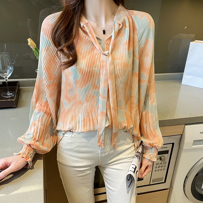 【SALE】Korean Long Sleeve Pleated Blouse Atasan Wanita Lengan Panjang Berlipat 2609 (S-XL )