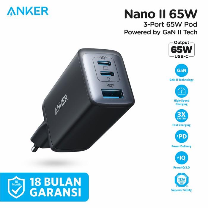 Anker Wall Charger Powerport Nano II 65W 2 PD + USB - SKU : A2667 - Garansi Resmi 18 Bulan