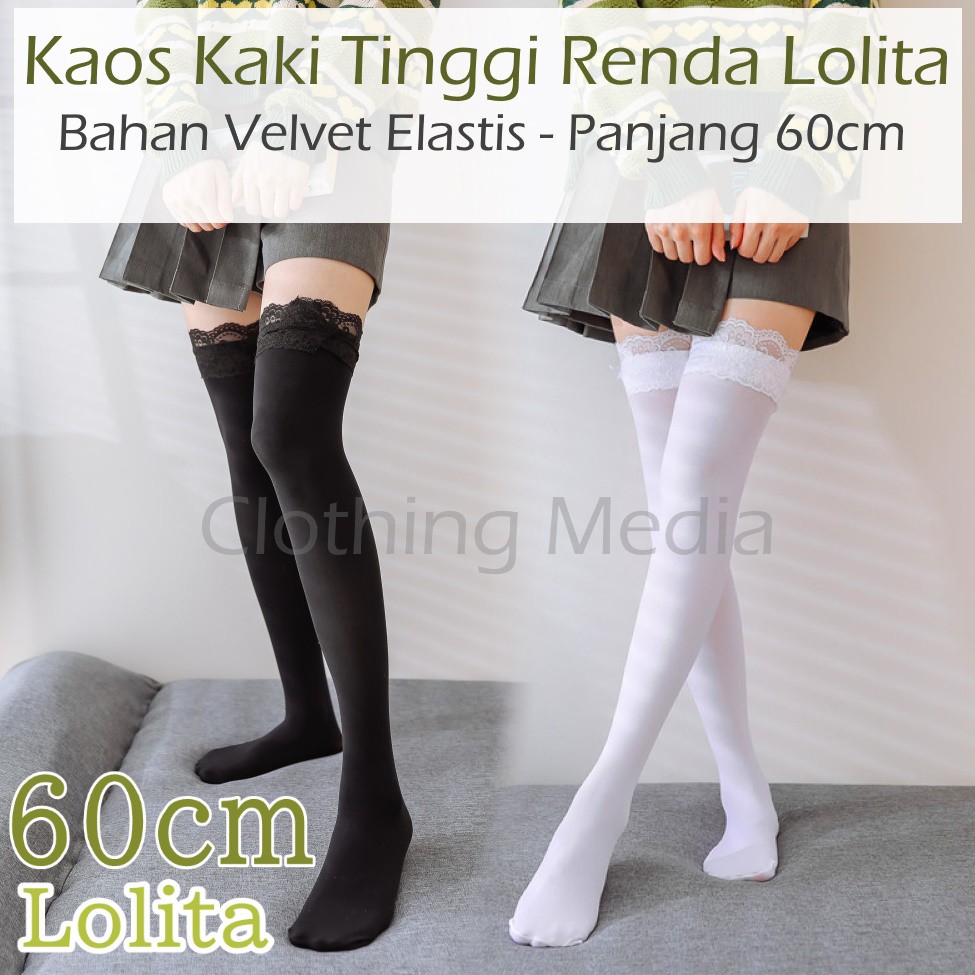 Kaos Kaki Lolita Renda Panjang 60cm Velvet Overknee Kaus Paha Tinggi Thigh High