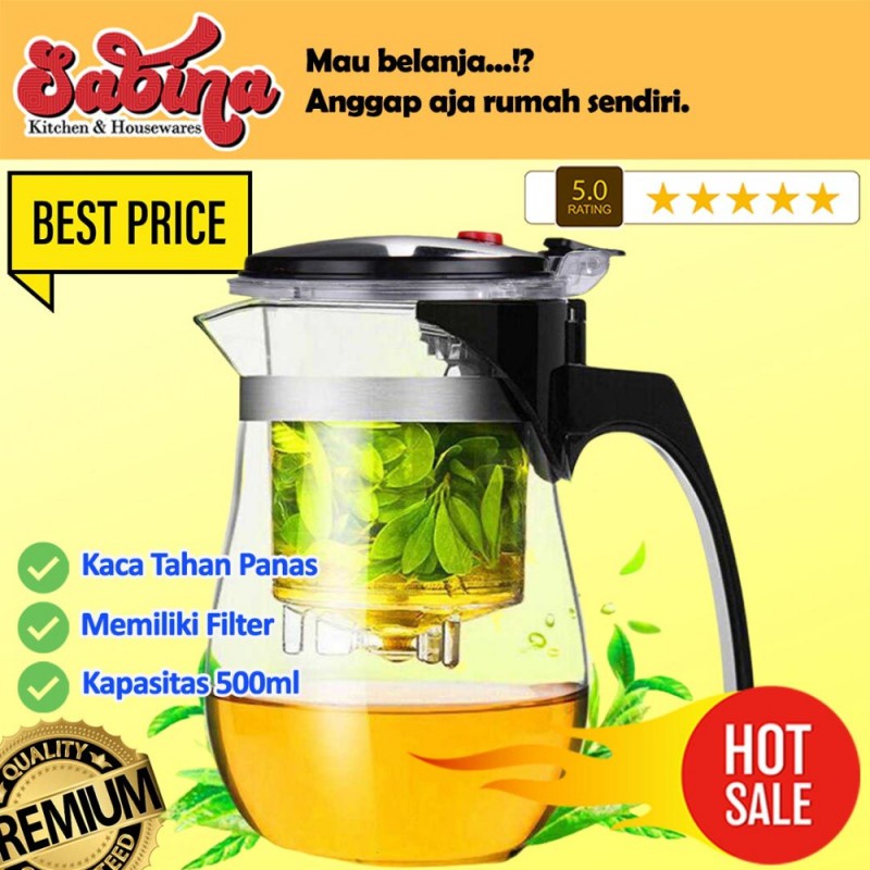 Teko Kaca Infuser Saringan Kopi Teh Chinese Teapot Maker Pitcher 500ml