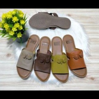 SENDAL TEPLEK MODEL SLOP BULAT MERK ZHR BAHAN KULIT ASLI