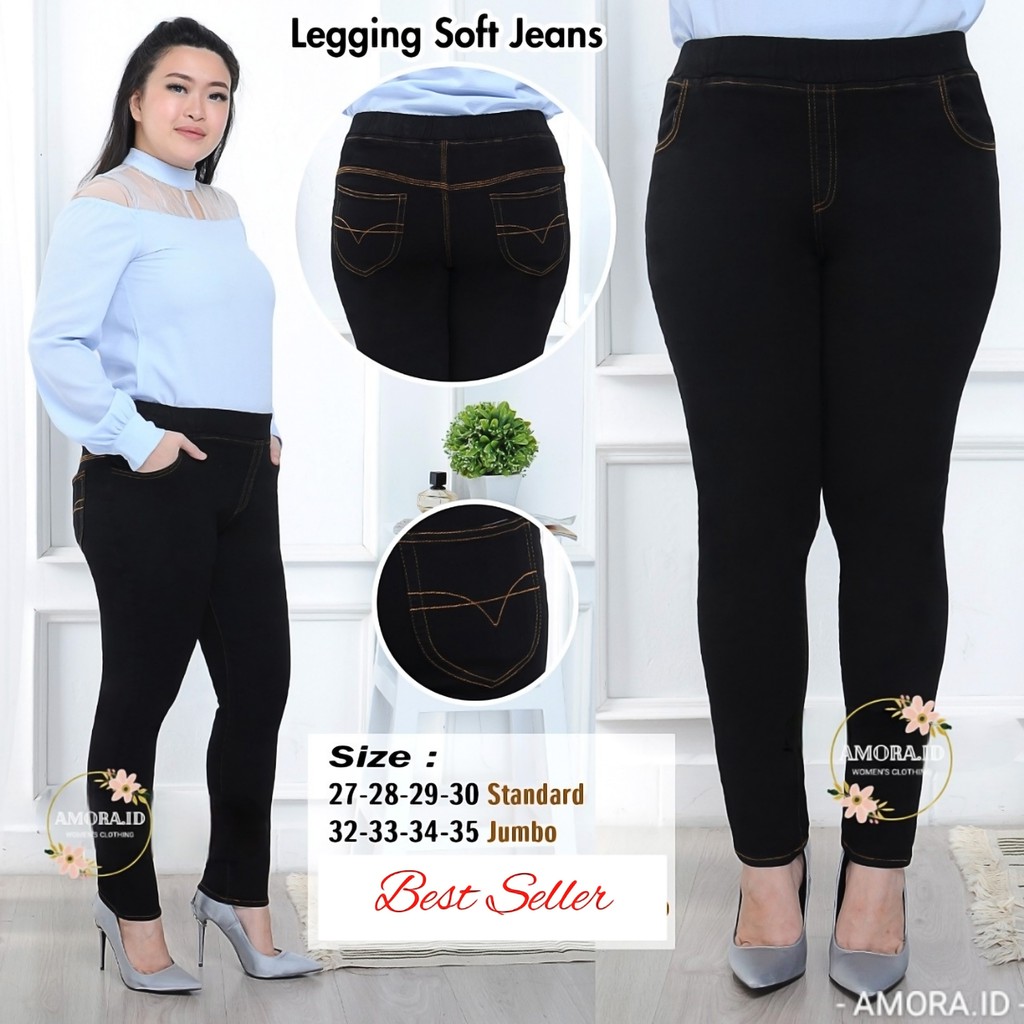 AMORA Legging Jeans Pinggang Karet Size 27-35