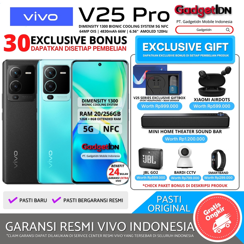 VIVO V25 PRO 5G NFC 20/256GB ( 12GB + 8GB EXTENDED RAM ) GARANSI RESMI VIVO