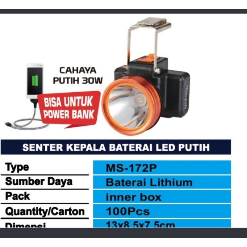 COD Senter Kepala Multifungsi Mitsuyama Ms-172P CAHAYA PUTIH 30 WATT SUPER TERANG