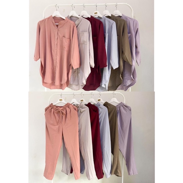 CELIA SET / ONESET BASIC / SETELAN WANITA BAHAN BOTEGA PREMIUM / SETELAN DAPAT KEMEJA + PANTS