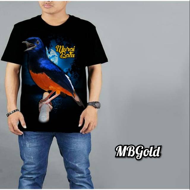 L1A kaos pria lengan pendek motif murai Batu Gold