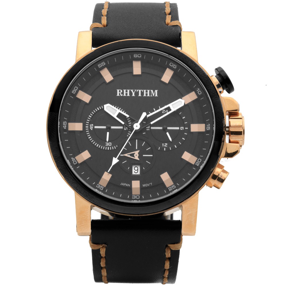 JAM TANGAN PRIA RHYTHM SI1604 L06 SI1604L06 ANALOG BLACK ROSEGOLD LEATHER STRAP