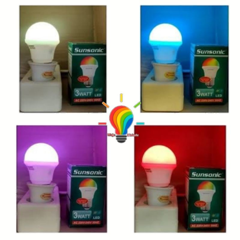 Lampu LED RGB Murah 3w 3 Watt Bohlam 3watt Warna Warni 3 W SUNSONIC