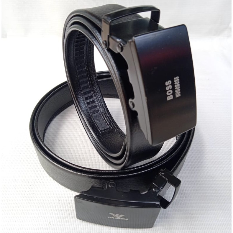 Ikat Pinggang Gesper Rel Pria Belt Fashion Sabuk Kulit Sintetis Buatan Import