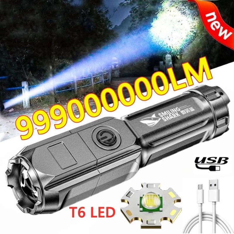 Lampu Senter LED Portable Bahan ABS Dengan USB Rechargeable Untuk Outdoor