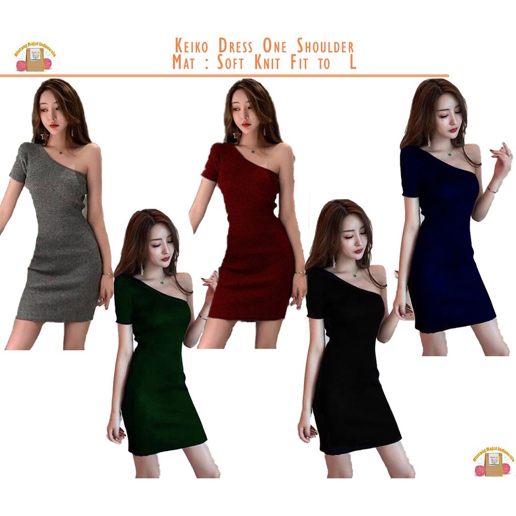 DRESS TARZAN PENDEK RAJUT/Keiko Dress One Shoulder Bodycon Dres Rajutan Wanita/DRESS RAJUT WANITA