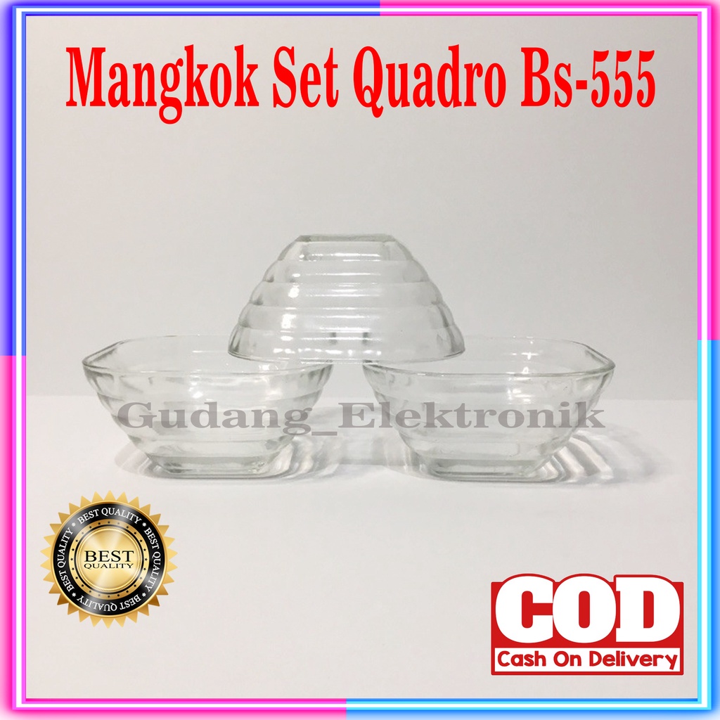 Mangkok Set Kado Kaca Bening Ulir kotak KimGlass Quadro Set Isi 6Pcs BS-555