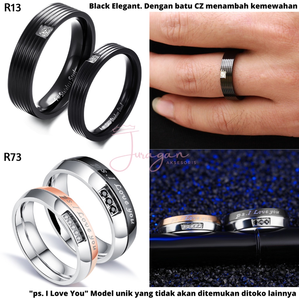 [UKIR NAMA + BOX HATI] Cincin Couple Romantis Titanium High Quality Anti Karat Awet Kode R Bonus Gelang