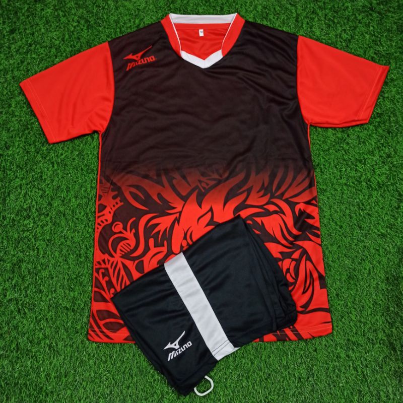 Motif Printing Orange Hitam putih -  Setelan Jersey Volly Printing Mizuno Merah Jersey Futsal Mizuno