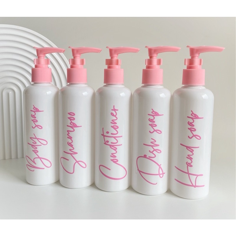 Botol PUTIH 250ml glossy pink edition. aesthetic bottle minimalist refill organizer tempat sabun cair pump estetik