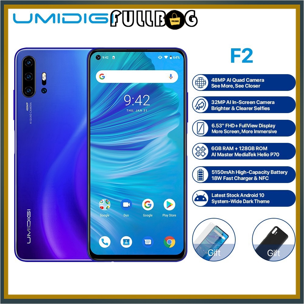 Fullbag Umidigi F2 Android 10 Global Version 6 53 Fhd 6gb 128gb 48mp Ai Quad Camera 32mp Selfie Helio P70 Cellphone 5150mah Nfc Shopee Indonesia